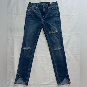 We The Free Women's Blue Denim Garden Party Cross Hem Distressed Ankle Jeans 27